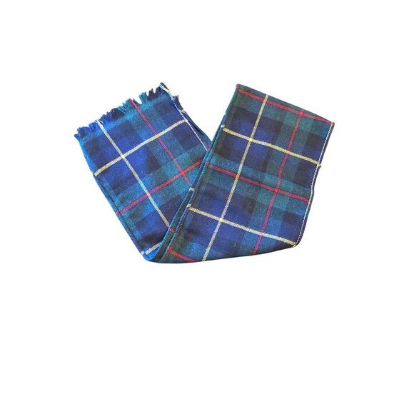 Tartan Plaid Wool Blend Scarf With Fringe Trim Vintage - Picture 1 of 3
